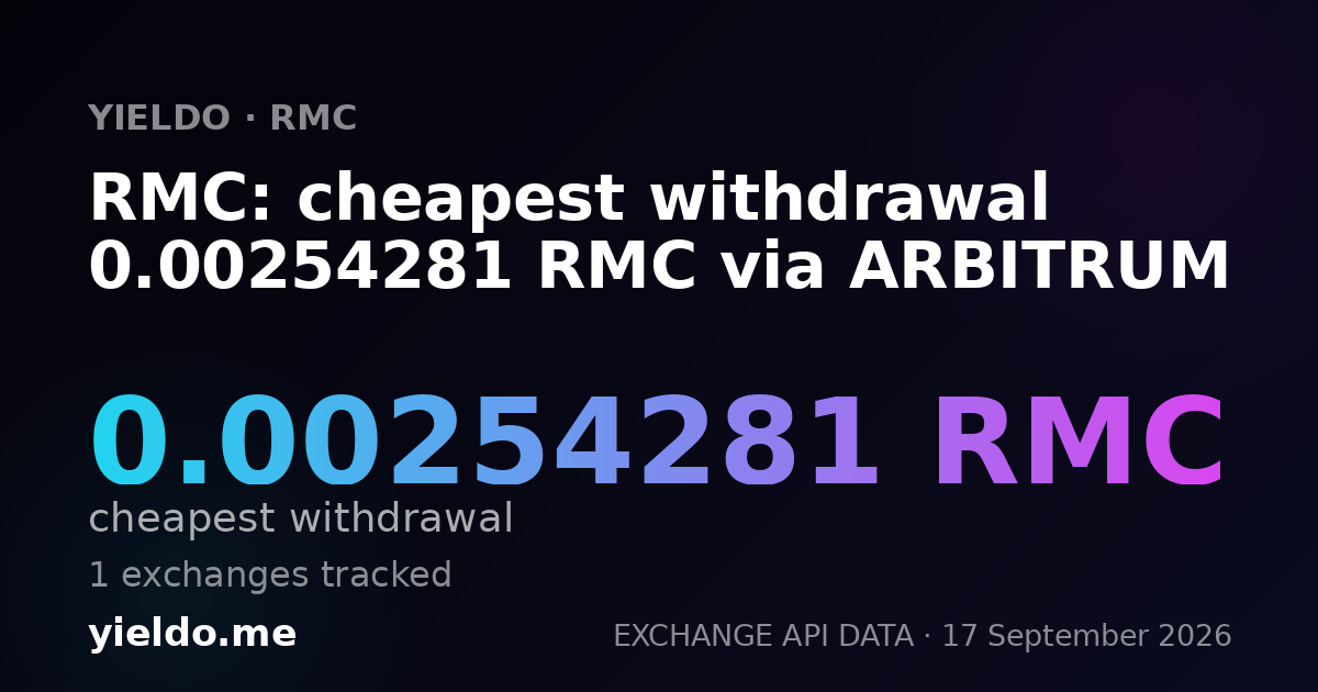 RMC: cheapest withdrawal 0.00254281 RMC via ARBITRUM