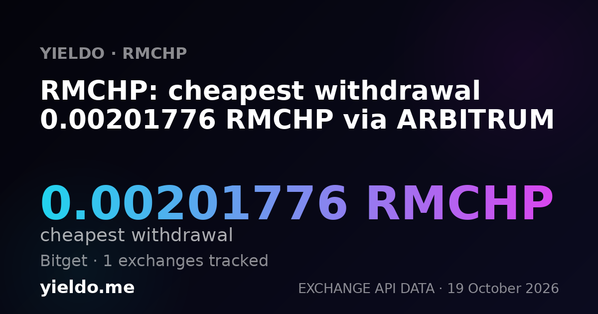 RMCHP: cheapest withdrawal 0.00201776 RMCHP via ARBITRUM