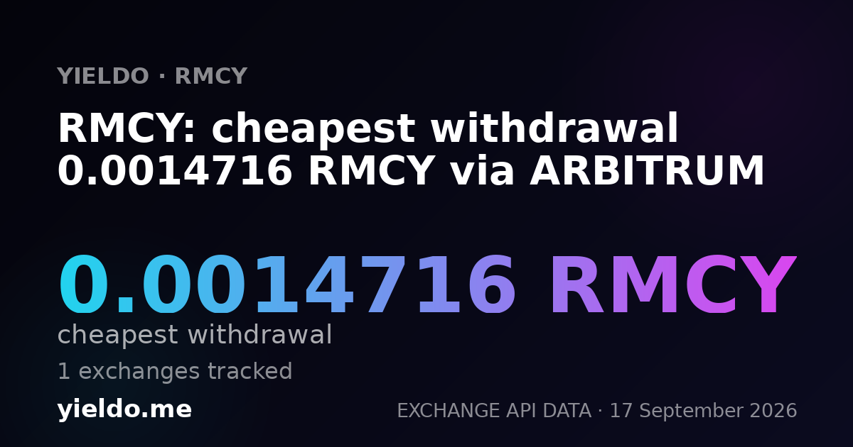 RMCY: cheapest withdrawal 0.0014716 RMCY via ARBITRUM