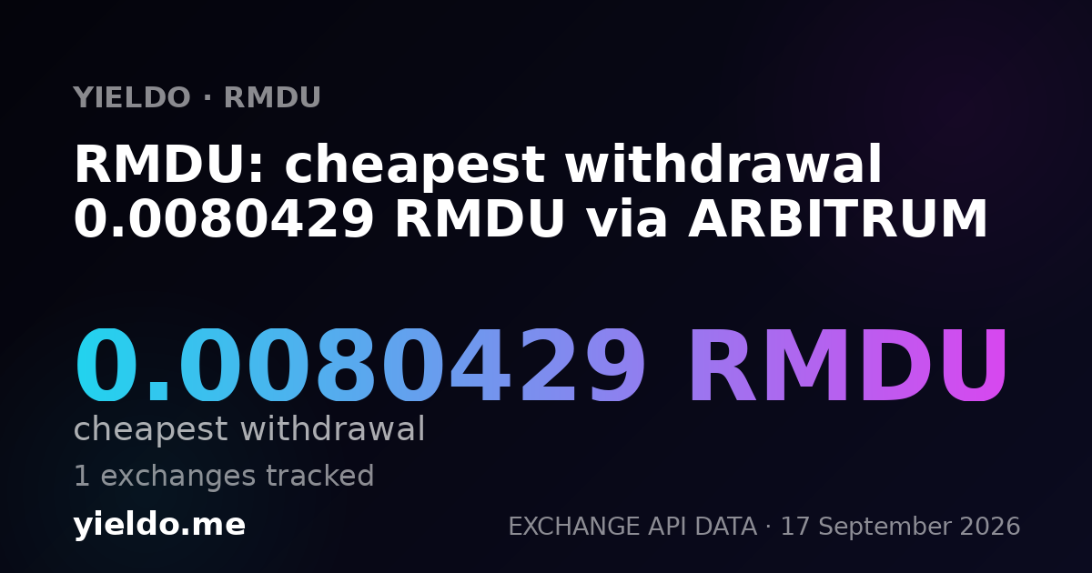 RMDU: cheapest withdrawal 0.0080429 RMDU via ARBITRUM