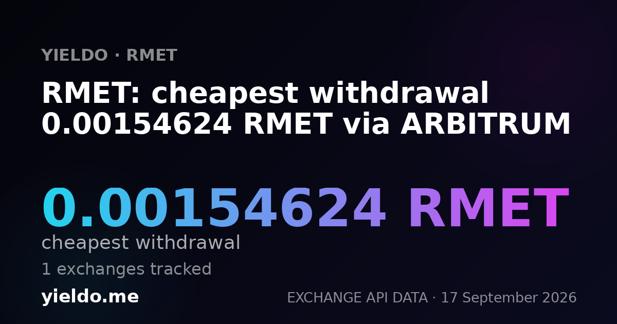 RMET: cheapest withdrawal 0.00154624 RMET via ARBITRUM