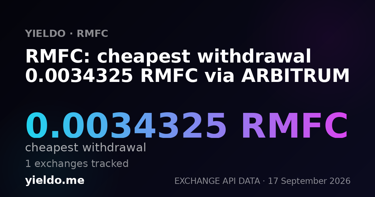 RMFC: cheapest withdrawal 0.0034325 RMFC via ARBITRUM