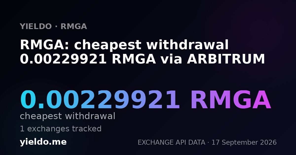 RMGA: cheapest withdrawal 0.00234816 RMGA via ARBITRUM