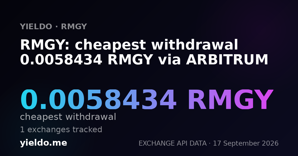RMGY: cheapest withdrawal 0.00571211 RMGY via ARBITRUM
