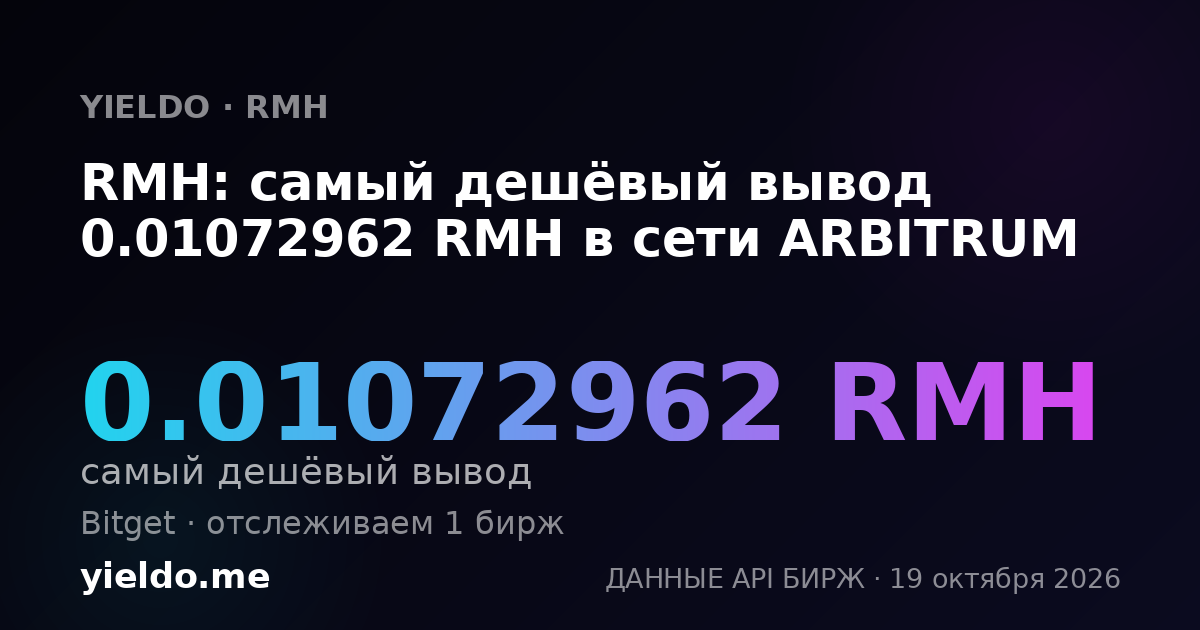 RMH: самый дешёвый вывод 0.01072962 RMH в сети ARBITRUM