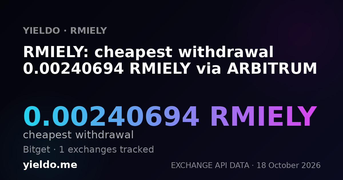 RMIELY: cheapest withdrawal 0.00240694 RMIELY via ARBITRUM