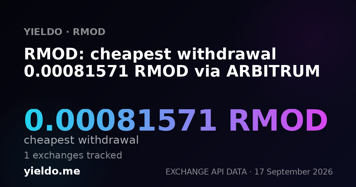 RMOD: cheapest withdrawal 0.00081571 RMOD via ARBITRUM