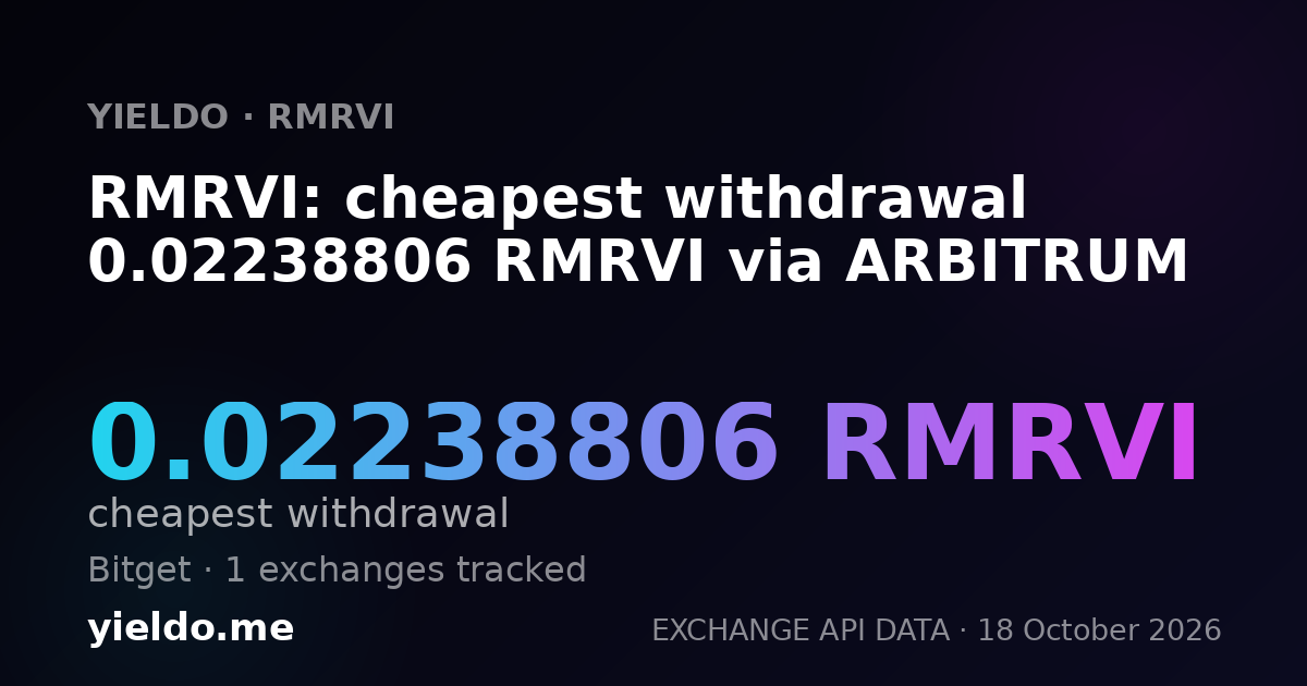 RMRVI: cheapest withdrawal 0.02238806 RMRVI via ARBITRUM