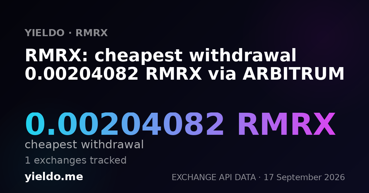 RMRX: cheapest withdrawal 0.00204082 RMRX via ARBITRUM