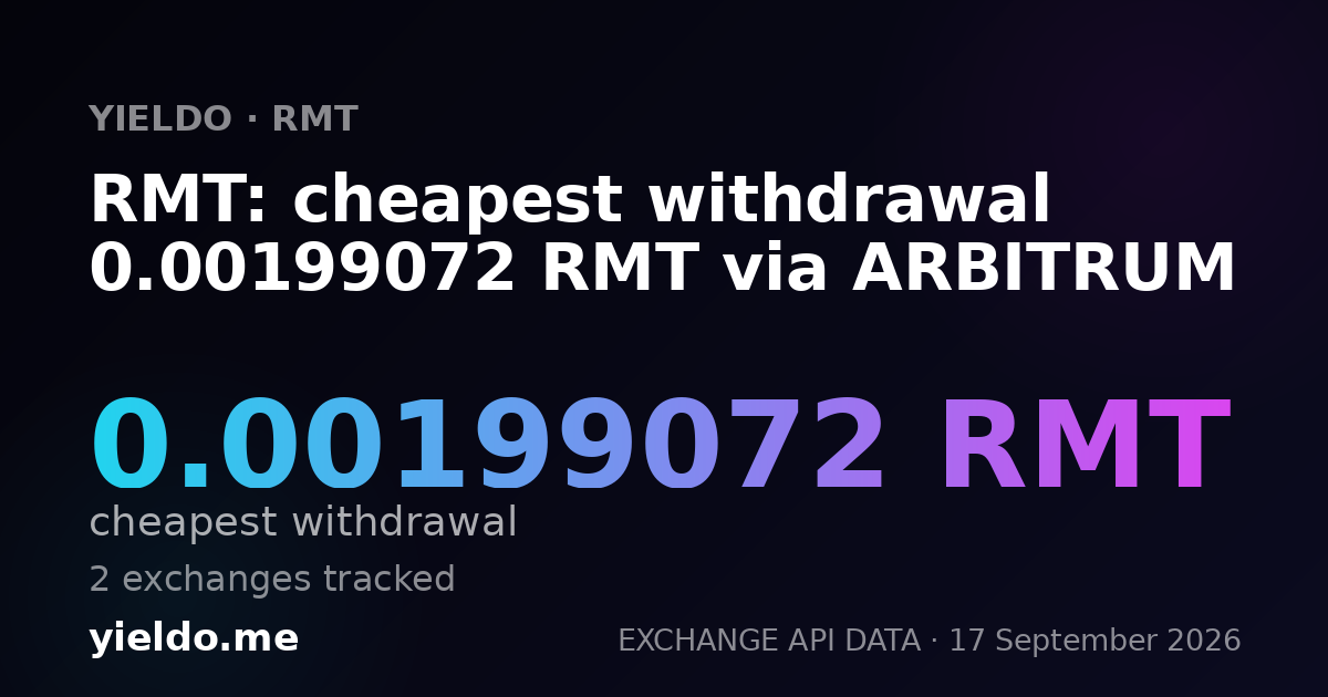 RMT: cheapest withdrawal 0.00199921 RMT via ARBITRUM