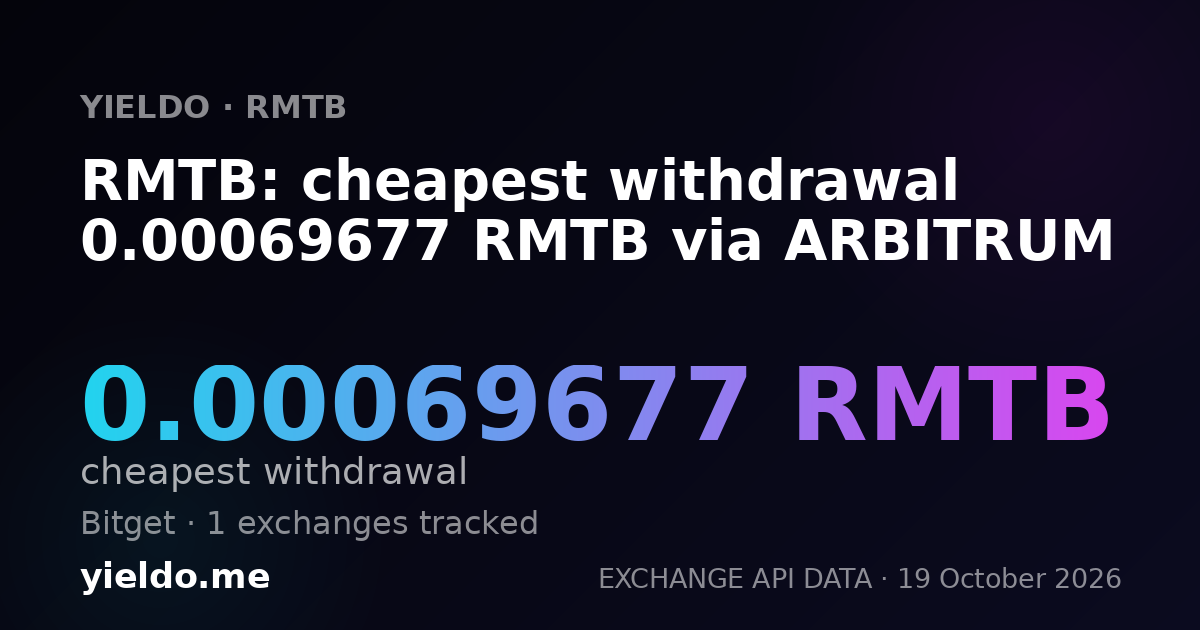 RMTB: cheapest withdrawal 0.00069677 RMTB via ARBITRUM