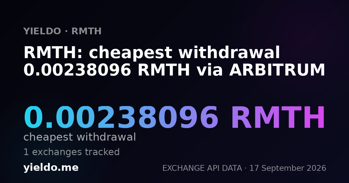 RMTH: cheapest withdrawal 0.00238096 RMTH via ARBITRUM