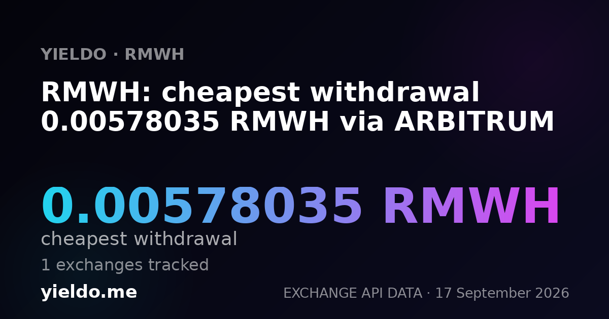 RMWH: cheapest withdrawal 0.00578035 RMWH via ARBITRUM