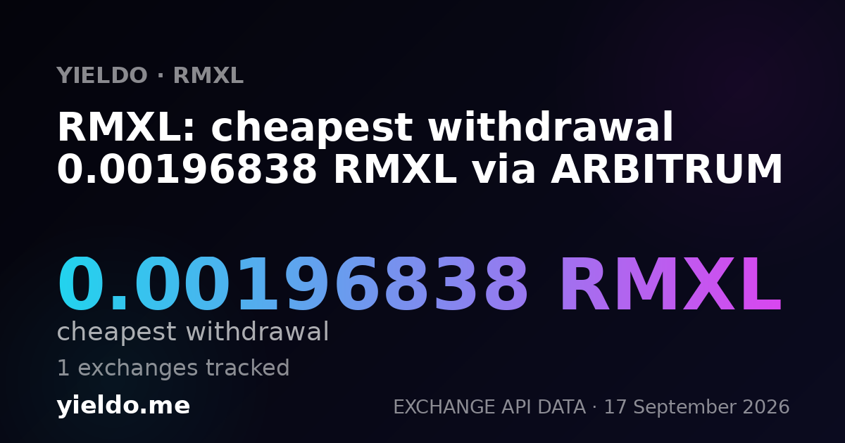 RMXL: cheapest withdrawal 0.00208914 RMXL via ARBITRUM