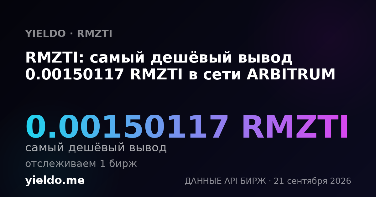 RMZTI: самый дешёвый вывод 0.00150117 RMZTI в сети ARBITRUM
