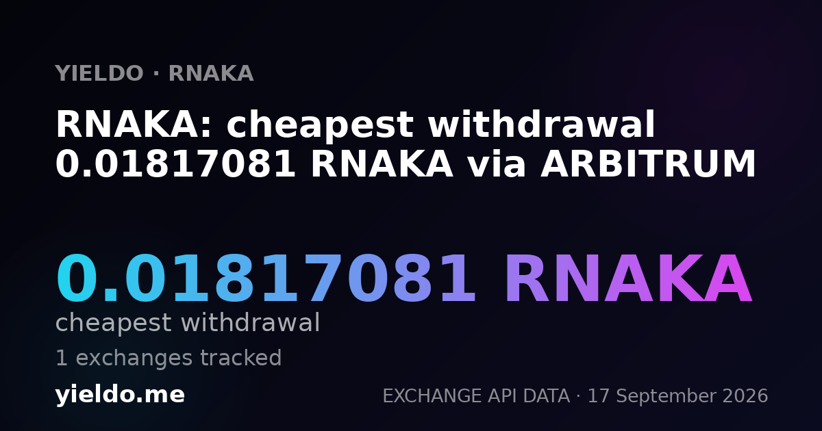 RNAKA: cheapest withdrawal 0.01851852 RNAKA via ARBITRUM