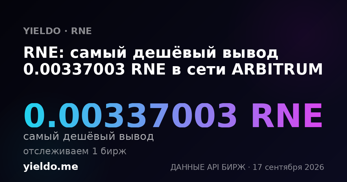 RNE: самый дешёвый вывод 0.00335947 RNE в сети ARBITRUM