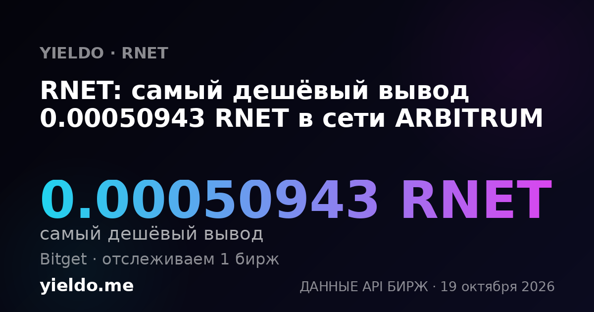 RNET: самый дешёвый вывод 0.00050943 RNET в сети ARBITRUM