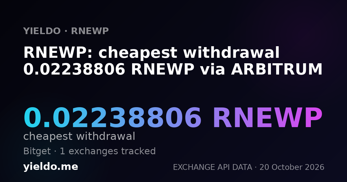 RNEWP: cheapest withdrawal 0.02279636 RNEWP via ARBITRUM