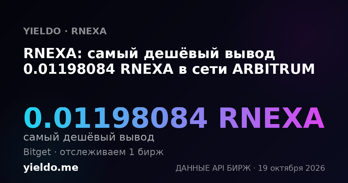 RNEXA: самый дешёвый вывод 0.01198084 RNEXA в сети ARBITRUM