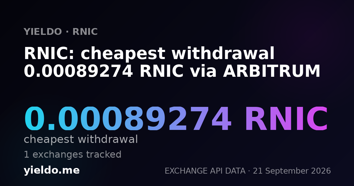 RNIC: cheapest withdrawal 0.00089274 RNIC via ARBITRUM