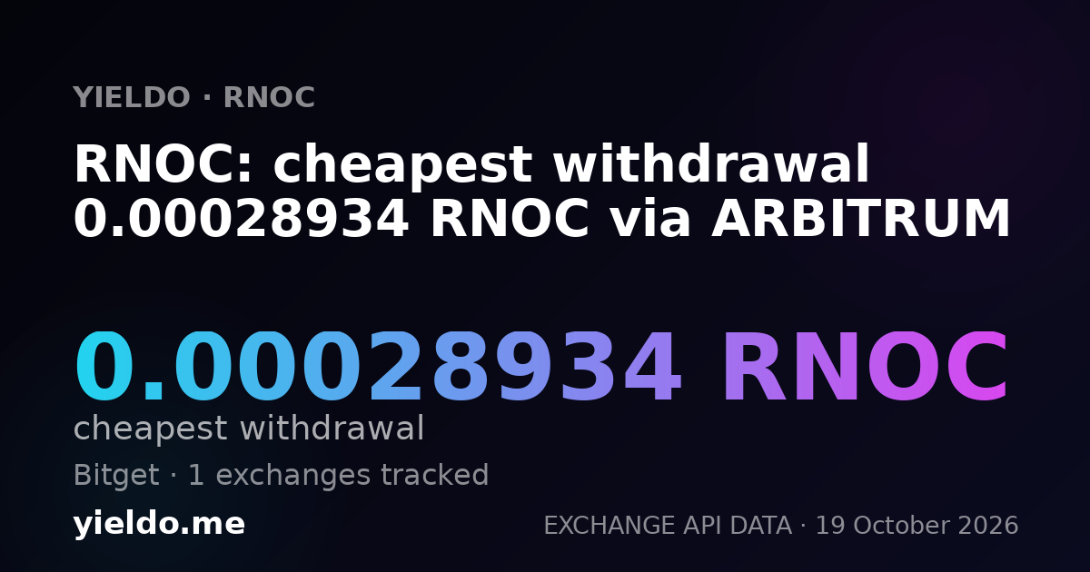 RNOC: cheapest withdrawal 0.00028934 RNOC via ARBITRUM