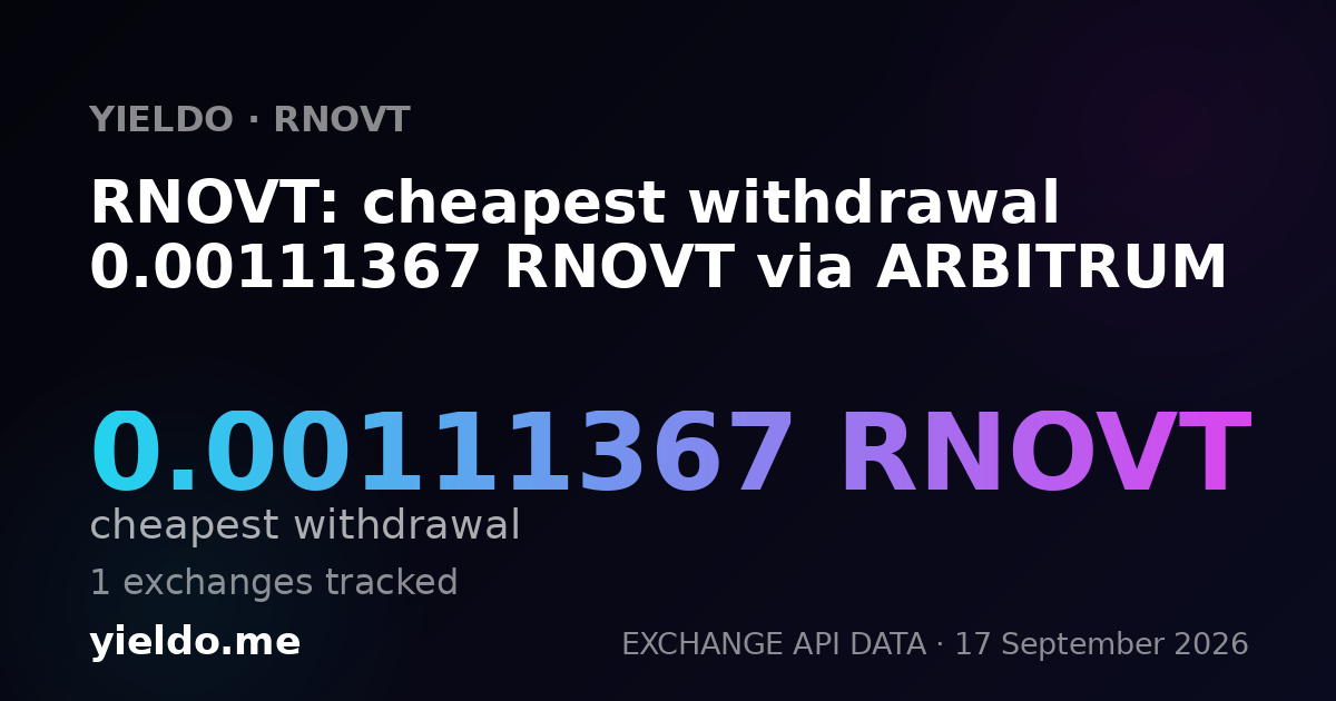 RNOVT: cheapest withdrawal 0.00111367 RNOVT via ARBITRUM