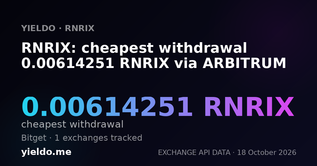 RNRIX: cheapest withdrawal 0.00614251 RNRIX via ARBITRUM