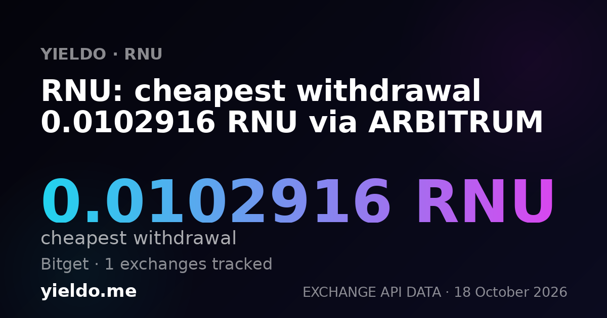 RNU: cheapest withdrawal 0.0102916 RNU via ARBITRUM