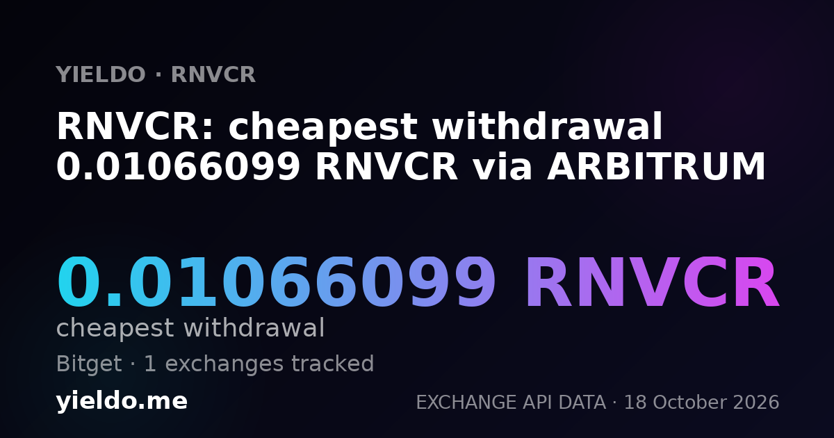 RNVCR: cheapest withdrawal 0.01066099 RNVCR via ARBITRUM