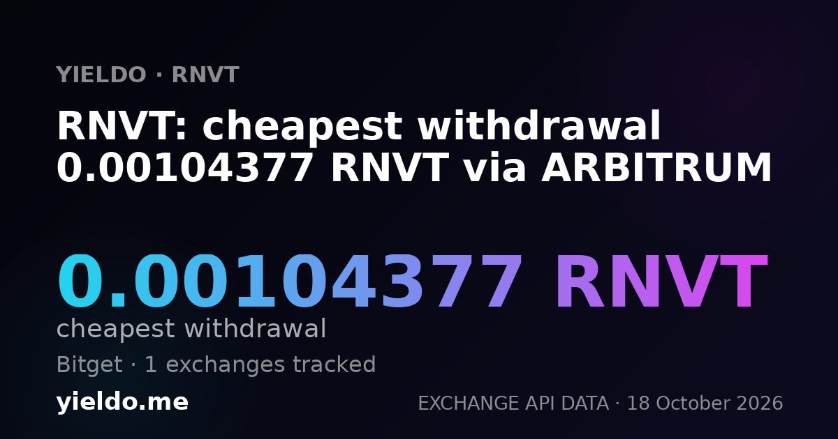 RNVT: cheapest withdrawal 0.00104377 RNVT via ARBITRUM