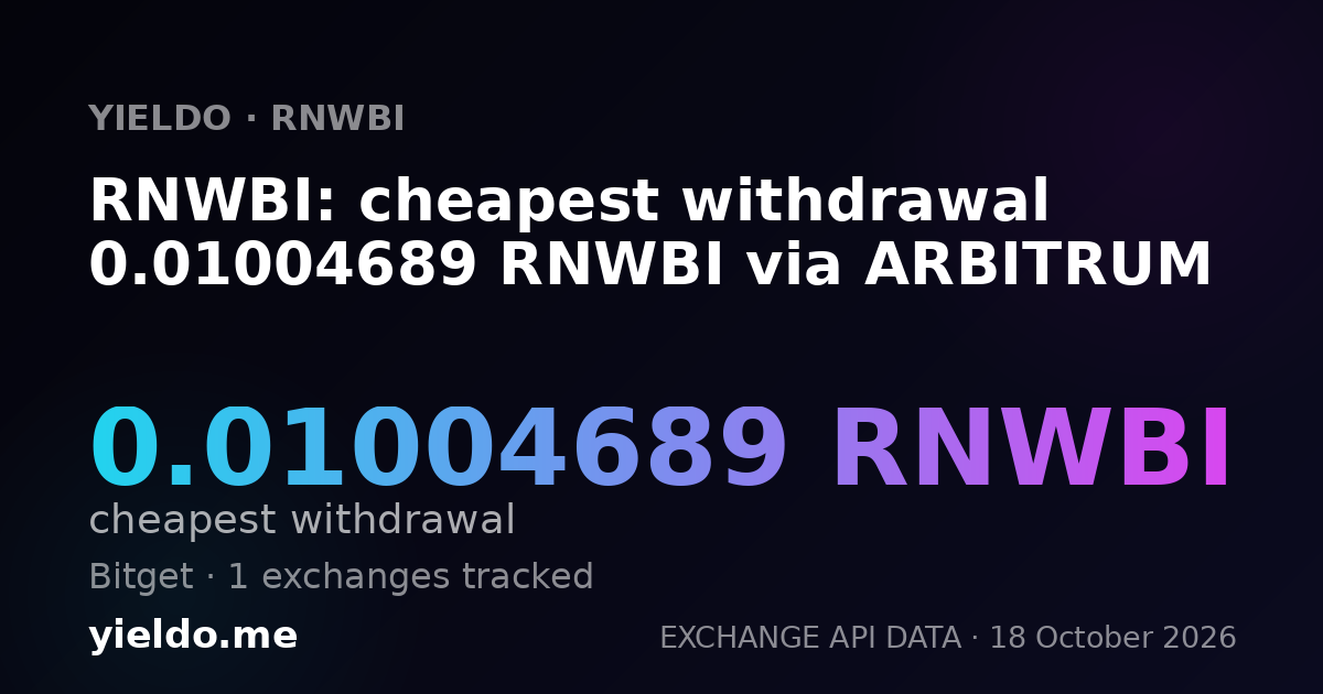 RNWBI: cheapest withdrawal 0.01004689 RNWBI via ARBITRUM