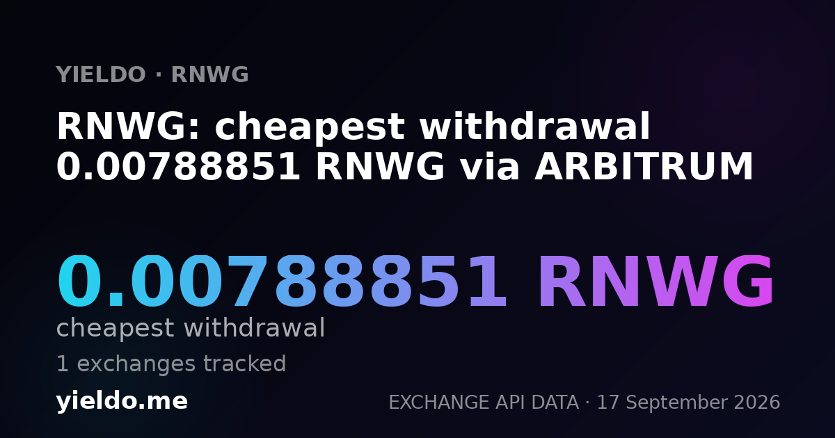 RNWG: cheapest withdrawal 0.00788851 RNWG via ARBITRUM
