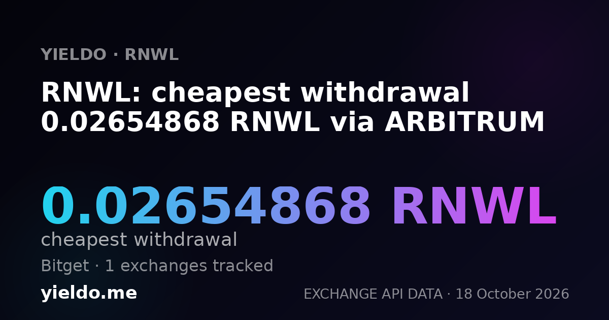 RNWL: cheapest withdrawal 0.02654868 RNWL via ARBITRUM