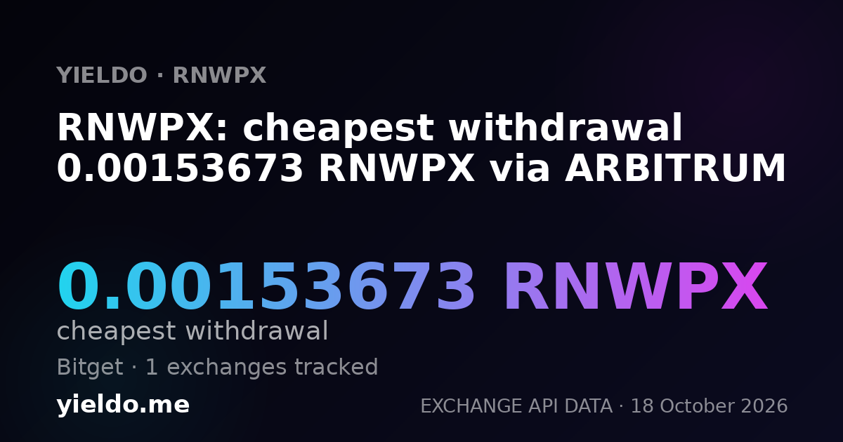 RNWPX: cheapest withdrawal 0.00153673 RNWPX via ARBITRUM