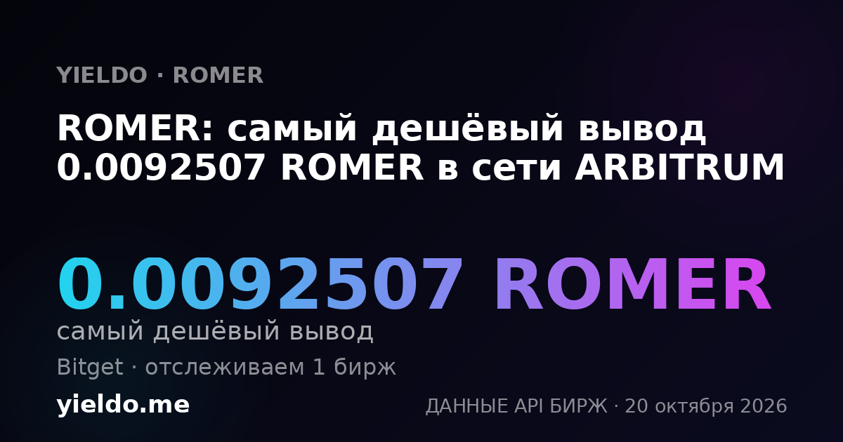 ROMER: самый дешёвый вывод 0.0092507 ROMER в сети ARBITRUM