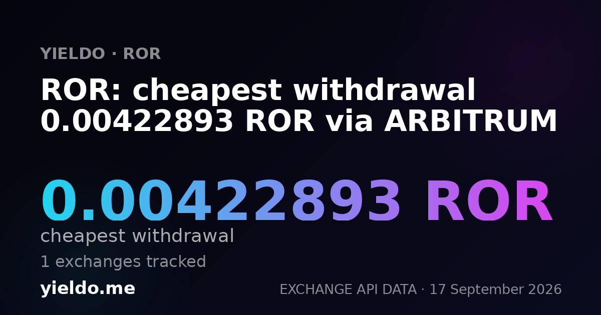 ROR: cheapest withdrawal 0.00422893 ROR via ARBITRUM