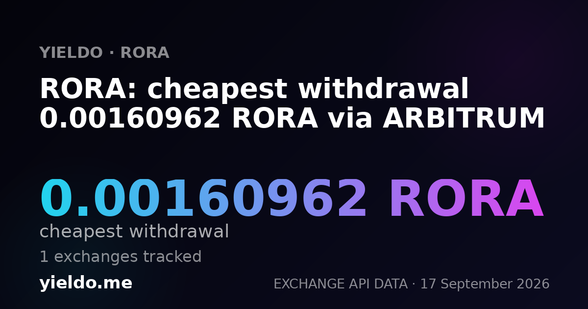 RORA: cheapest withdrawal 0.00160962 RORA via ARBITRUM