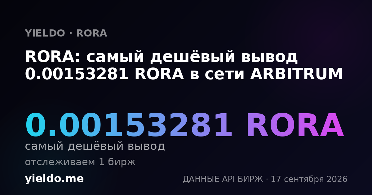 RORA: самый дешёвый вывод 0.00160962 RORA в сети ARBITRUM