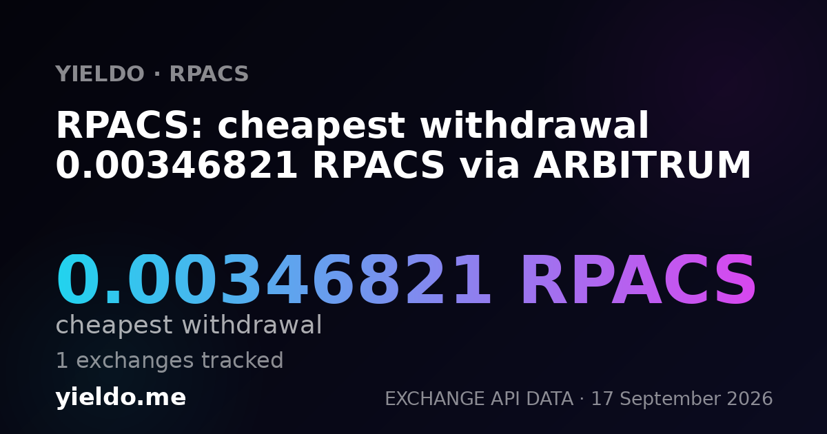 RPACS: cheapest withdrawal 0.00346821 RPACS via ARBITRUM