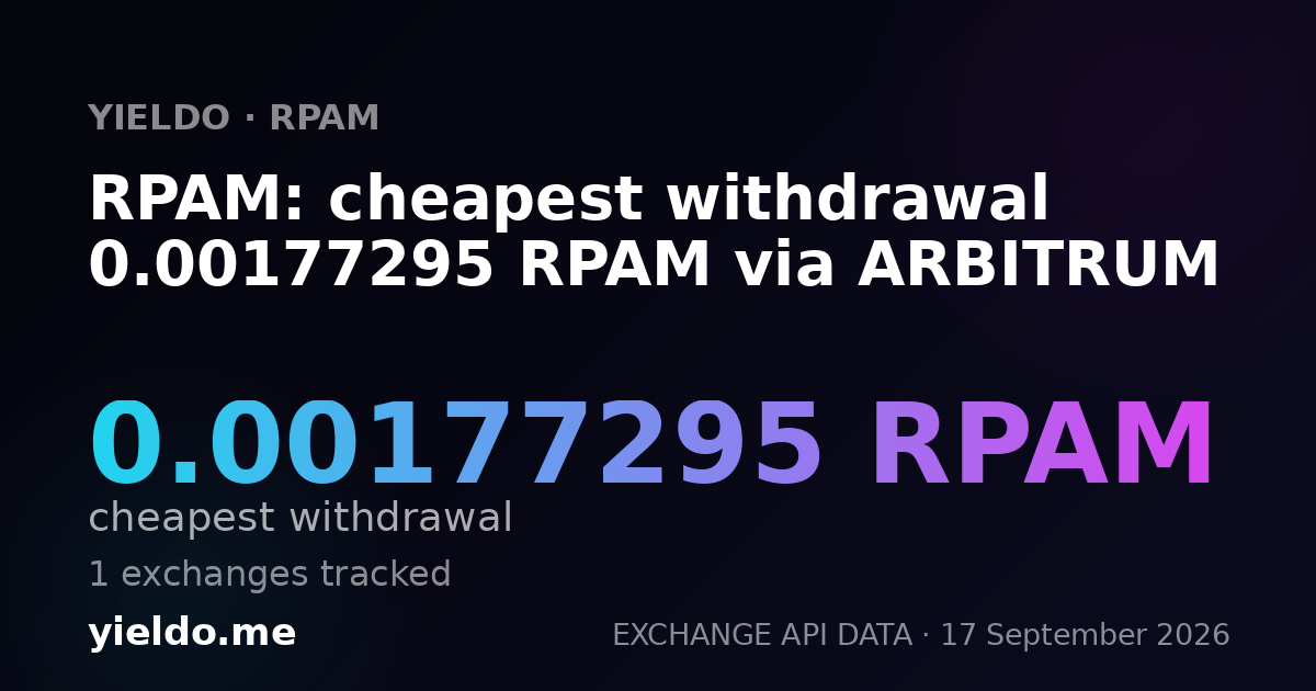 RPAM: cheapest withdrawal 0.00178338 RPAM via ARBITRUM