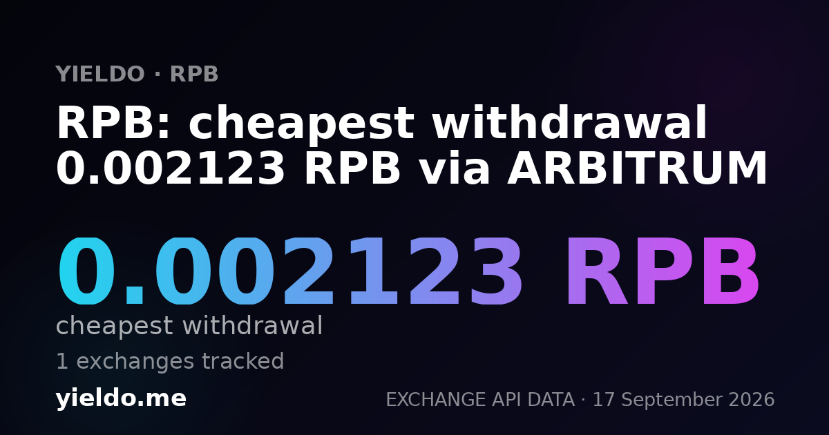 RPB: cheapest withdrawal 0.002123 RPB via ARBITRUM