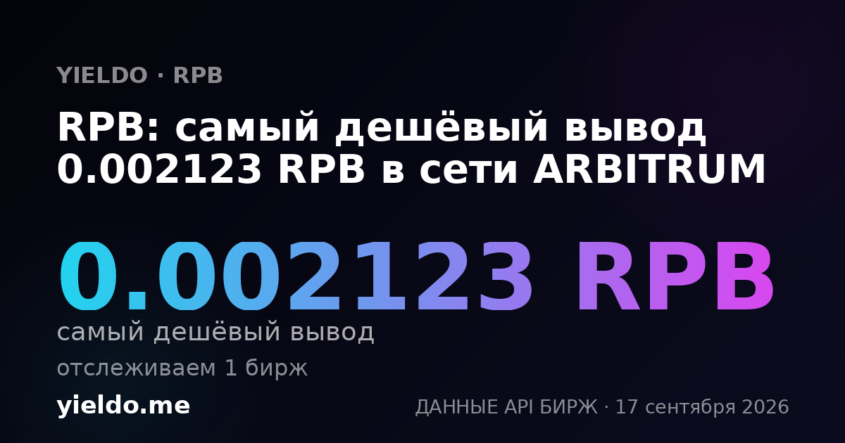 RPB: самый дешёвый вывод 0.002123 RPB в сети ARBITRUM