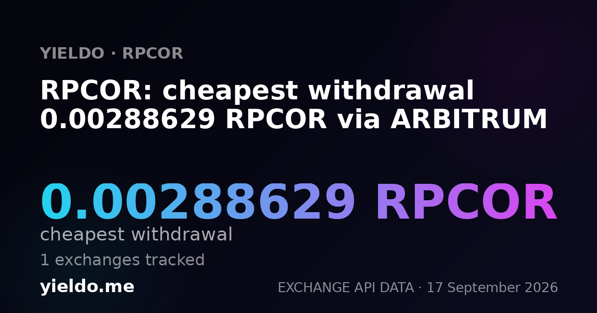 RPCOR: cheapest withdrawal 0.00288629 RPCOR via ARBITRUM