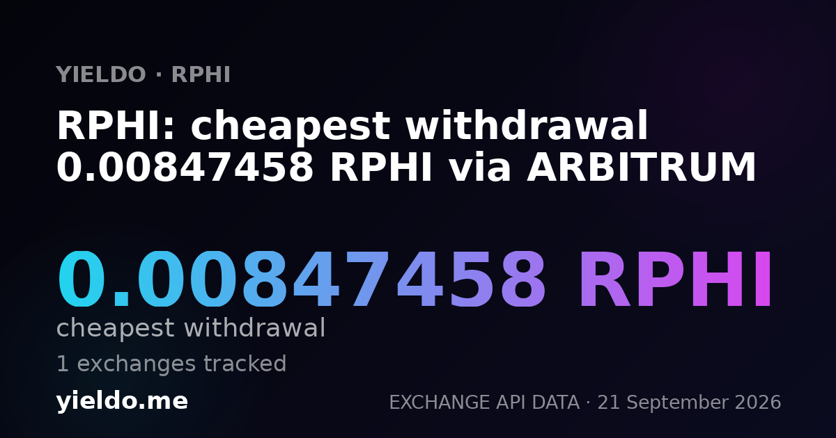 RPHI: cheapest withdrawal 0.00847458 RPHI via ARBITRUM