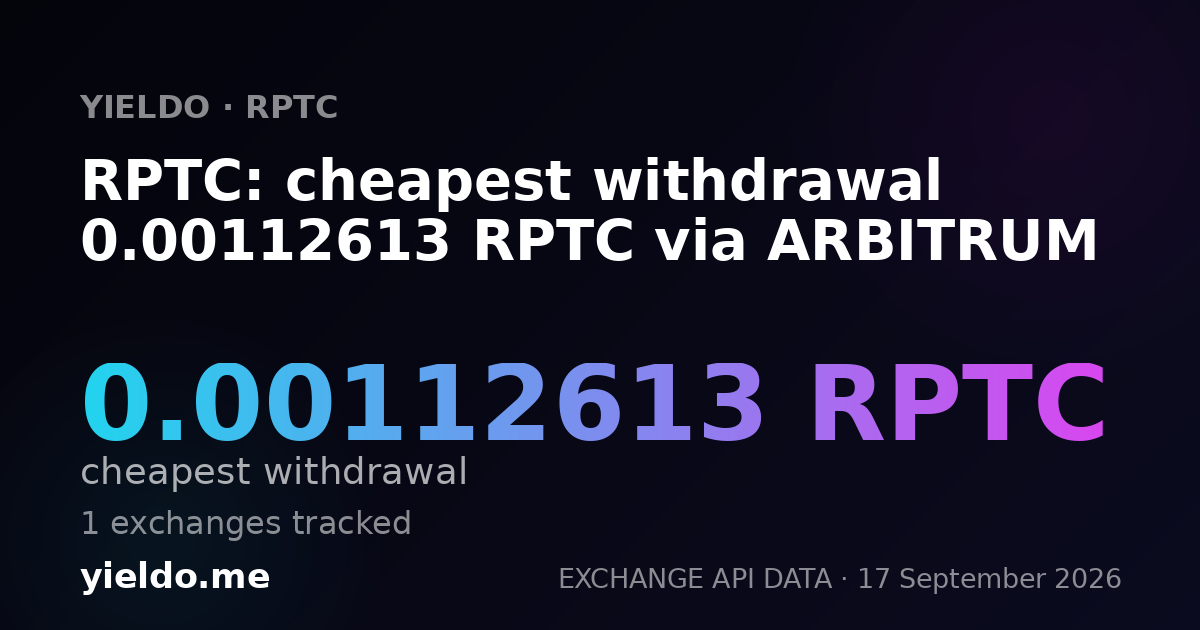 RPTC: cheapest withdrawal 0.00114373 RPTC via ARBITRUM