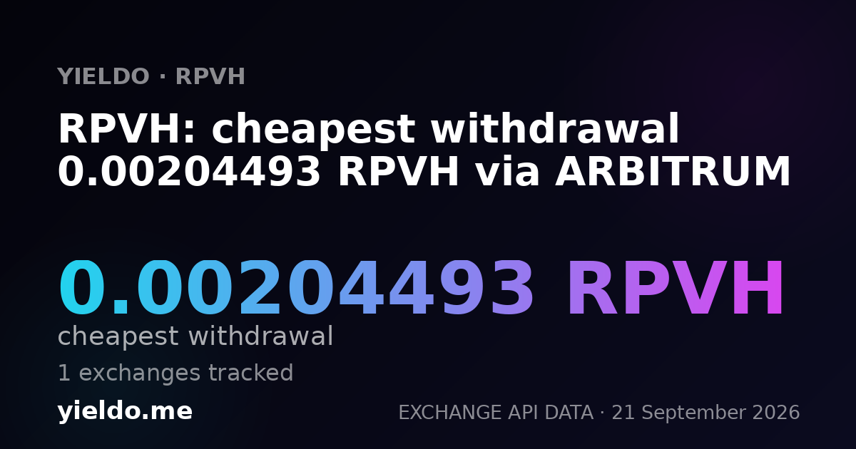 RPVH: cheapest withdrawal 0.00204493 RPVH via ARBITRUM