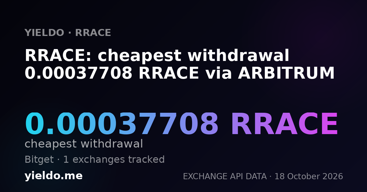 RRACE: cheapest withdrawal 0.00037708 RRACE via ARBITRUM