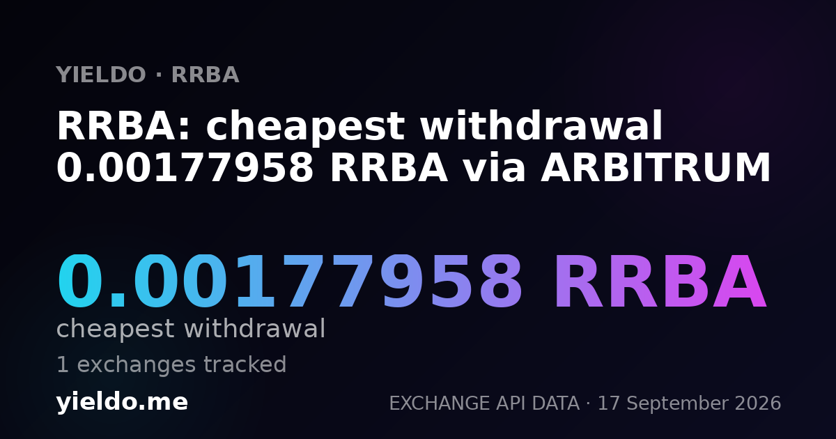 RRBA: cheapest withdrawal 0.00177958 RRBA via ARBITRUM