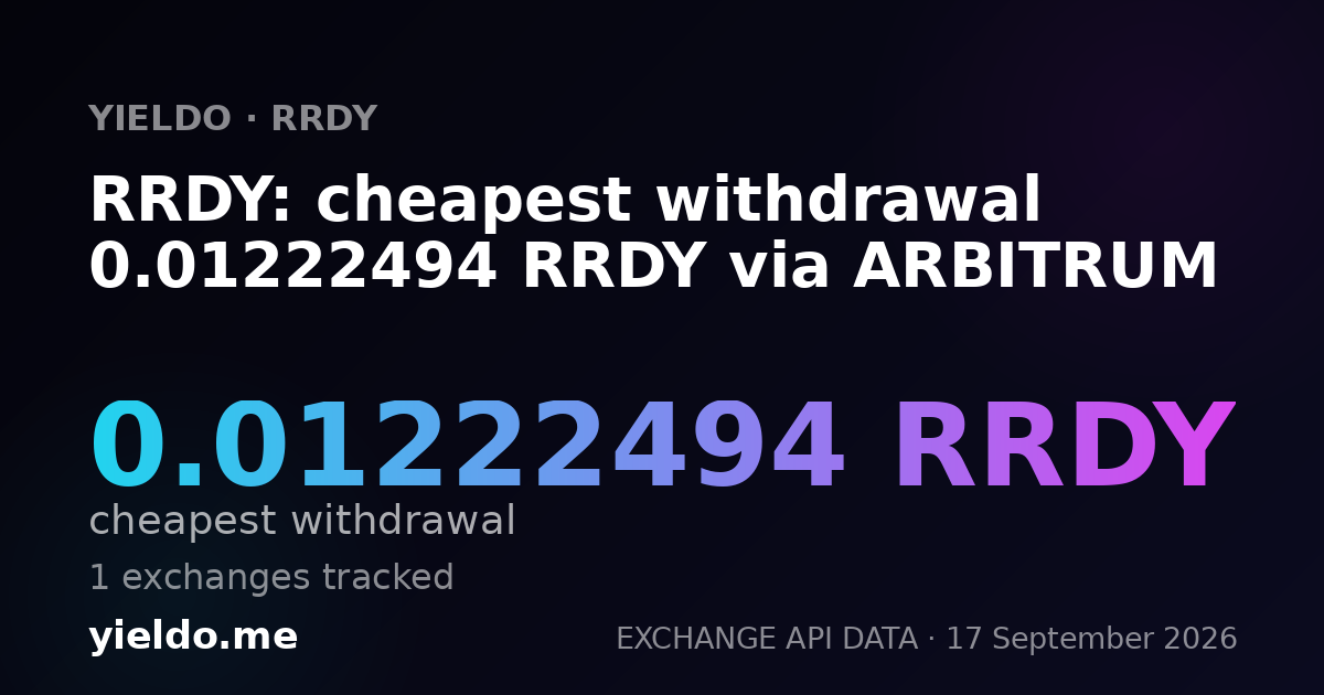 RRDY: cheapest withdrawal 0.01284247 RRDY via ARBITRUM